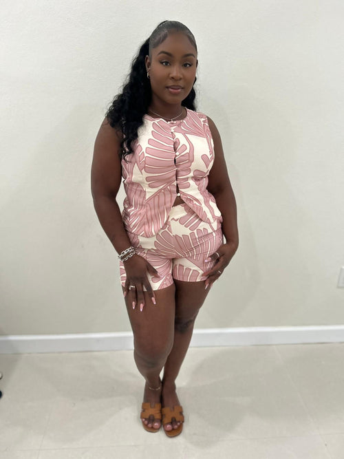 Vested Shorts Set (Blush)
