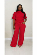 Ruby Red Lotus Waffle Pants Set
