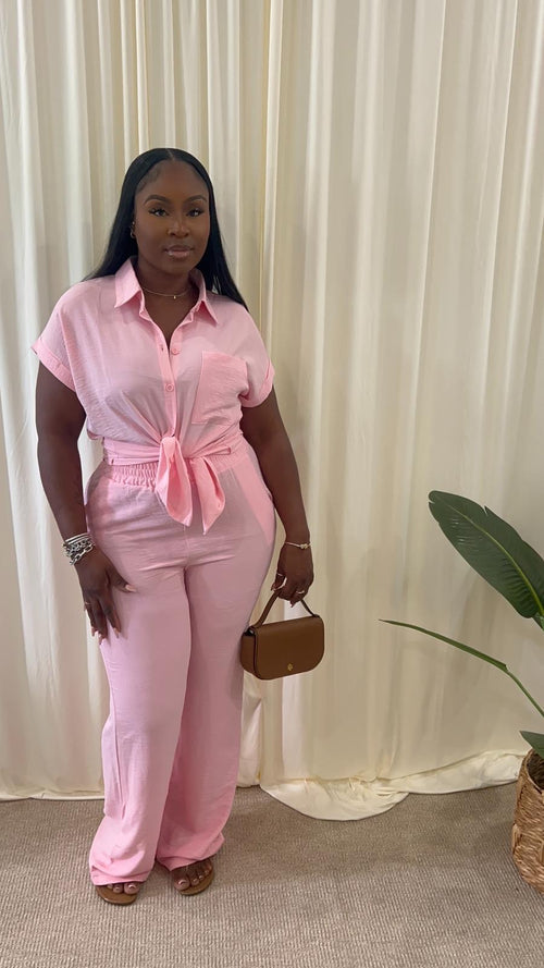 🎀 Air Flow Button Down Pant Set (Baby Pink)