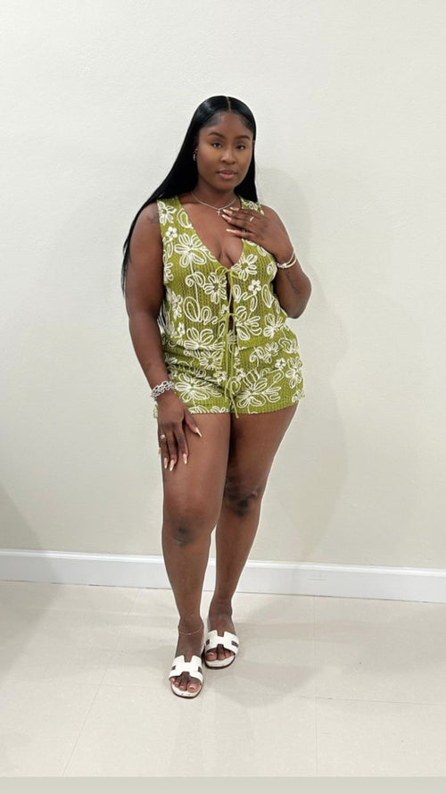 Vest Tie Shorts Set (Green)