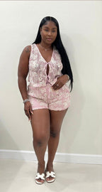 Vest Tie Shorts Set (Pink)