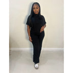 Black Coffee Waffle Pants Set