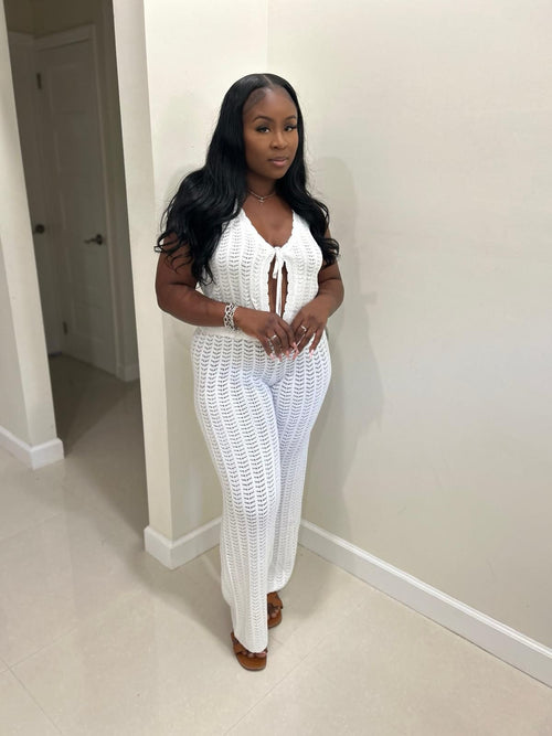 Stella: Crochet Pants Set (White)