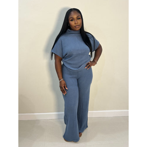 Blue Lotus Waffle Pants Set