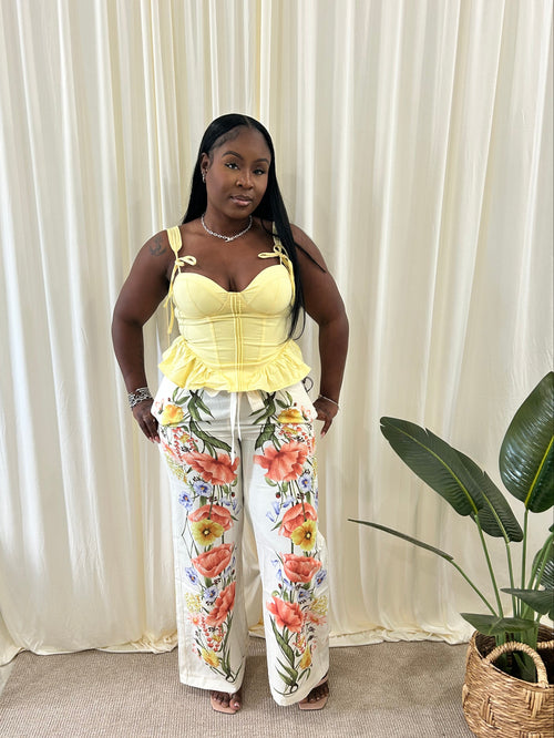 🍋 Baby Yellow Peplum Sweetheart Top