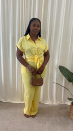 🍋 Air Flow Button Down Pant Set (Baby Yellow)