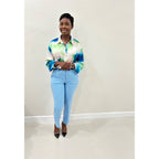 Hues Button Down Blouse (Blue)
