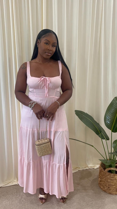 🌸 Light Pink Front Tie Maxi Dress