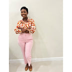 Brush Stroke Button Down Blouse (Brown)