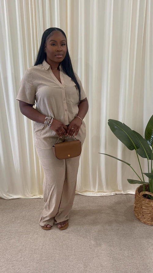 🥂 Crinkle Button Down Lounge Set (Natural)