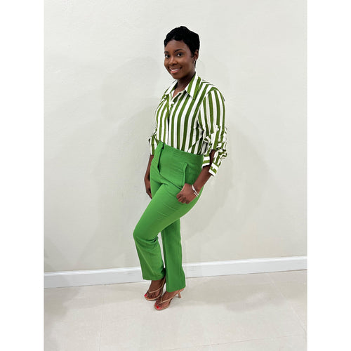 Stripe Green Button Down Blouse
