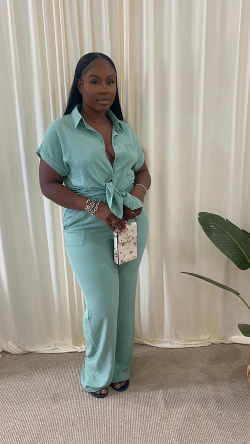 🌿 Air Flow Button Down Pant Set (Sage)