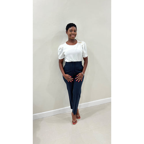 Navy + White Striped Pants