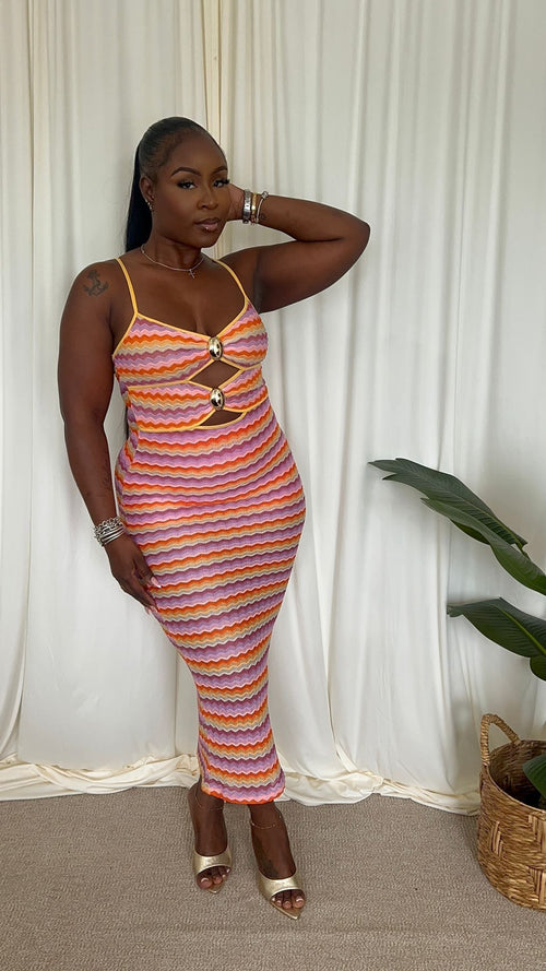 🔥 Sunset Vibes Dress (Striped Bodycon)