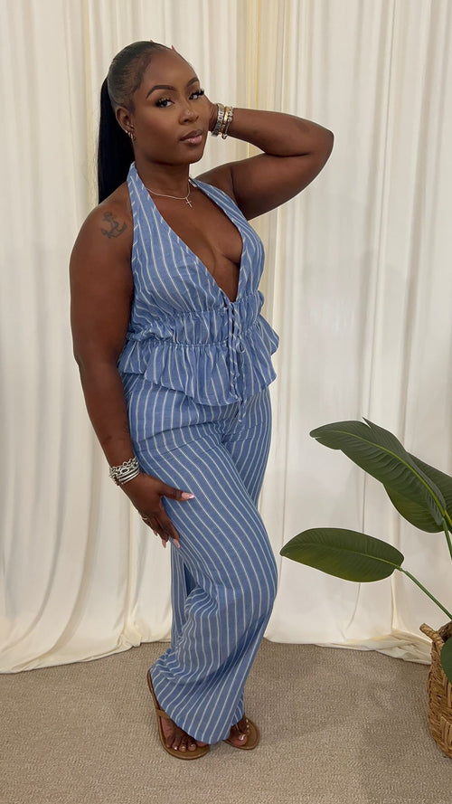 💙 Santorini Chic Set (Halter Pants Set)
